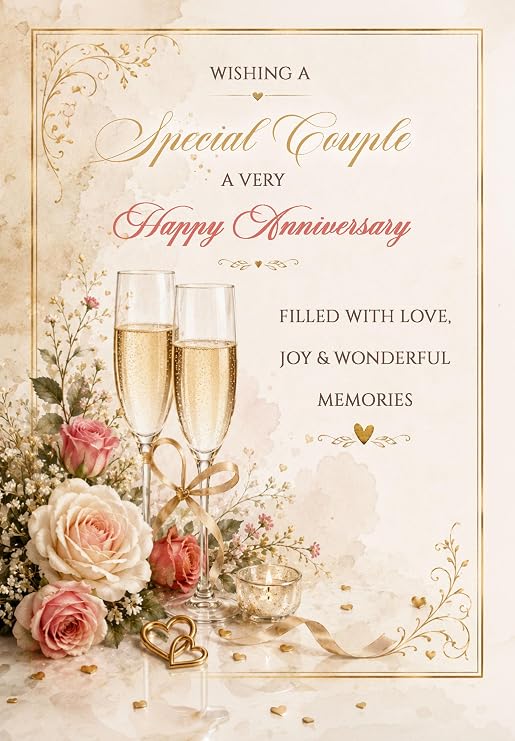 Special Couple Anniversary Card - Personalise with Any Names, Relation and/or Year - Congratulations Champagne Glasses Design - LUXURY TEXTURED CARD - POSTED SAME DAY - FULL COLOUR INSIDE!
