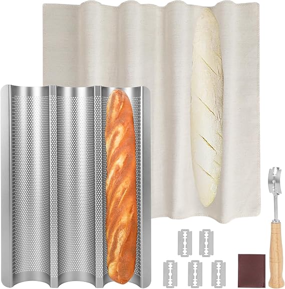 Baguette Pan, Heavy-Duty Perforated french Bread Baking Pan, Silver