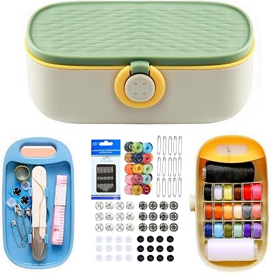 WANSHUNLMI Green Sewing Kit, 140Pcs Family Travel Sewing Project Kit Portable Small Traveler Sewing Supplies Repair Kit Thread Accessories DIY Sewing Supplies Organizer Box Green Sewing Kit