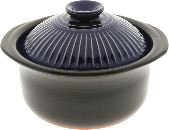 Kotobuki 190-808 Earthenware Rice Cooker with Matte and Cobalt Blue Spoke, Black
