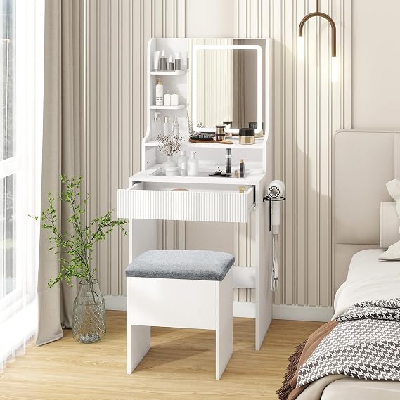 YOURLITE Dressing Table with LED Lights Mirror, Vanity Desk with Drawers