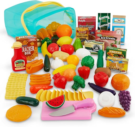 Battat Play Food Set, Pantry in a Bucket, 79-Piece Kitchen Toys, Playset
