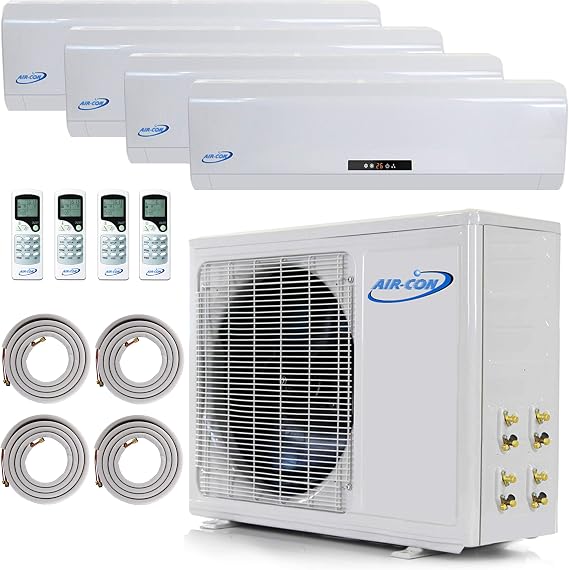 4 Zone Mini Split - 12000 + 12000 + 12000 + 12000 - Ductless Air Conditioner - Pre-Charged Quad Zone Mini Split - Four 25' Linesets - Premium Quality - USA Parts & Support