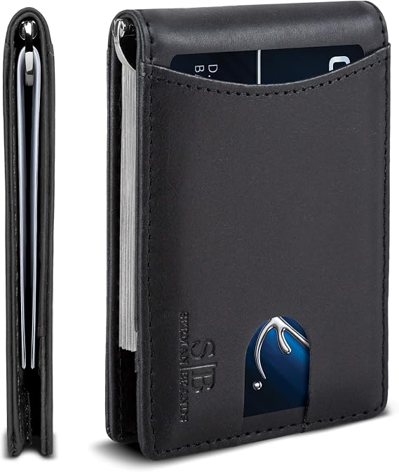 SERMAN BRANDS RFID Blocking Slim Bifold Genuine Leather Minimalist Front Pocket Wallets for Men with Money Clip Thin Gift
