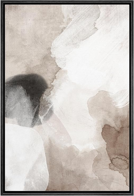 SIGNWIN Framed Canvas Print Wall Art Pastel Grunge Watercolor Gray Abstract Shapes Illustrations Modern Art Minimalism for Living Room, Bedroom, Office - 24"x36" Black