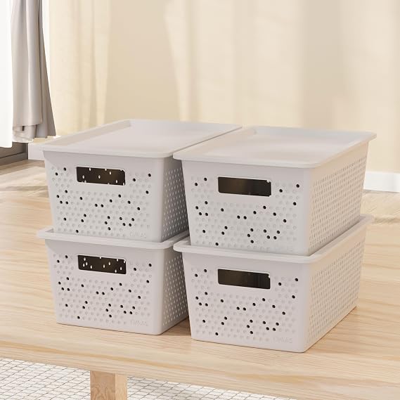 Deconox Seul Çok Amaçlı Kapaklı Saklama Kutusu - Şık ve Dekoratif Dolap İçi Organizer Düzenleyici (4 L / 12 L / 20 L Boy Seçenekli) 3 Renk (BEYAZ, 4 LİTRE)