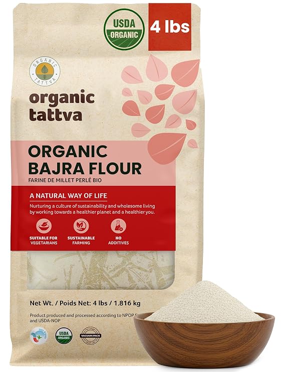 Organic Tattva Pearl Millet Flour, 4 lbs, Pure Bajra Flour, USDA Certified