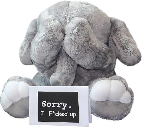Cutest I'm Sorry Gift for Her & Him - Shy Baby Elephant - Embarrassed Adorable Super Soft Stuffed Animal Plush Toy - Unique Cute Forgive Me Apology Gift for Kids and Adults - Gray