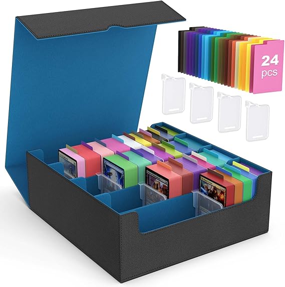 MoKo Trading Card Storage Box for MTG, 3000+ Card Organizer, Cyan | MTG Deck Box, w/ 24 Colorful Dividers & 4 Card Supporters, MTG Card Storage for Magic Game, TCG, PTG Baseball and Sport Cards