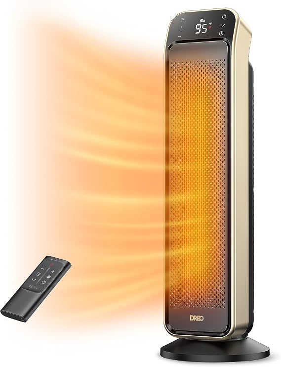 DREO 25 Inch Electric Space Heater for Indoor Use, Large Room, Thermostat | 11.5 ft/s Fast Heating, 25dB Quiet Operation, 70 Oscillation, Remote Control, Child Lock, Overheating & Tip-Over Protection