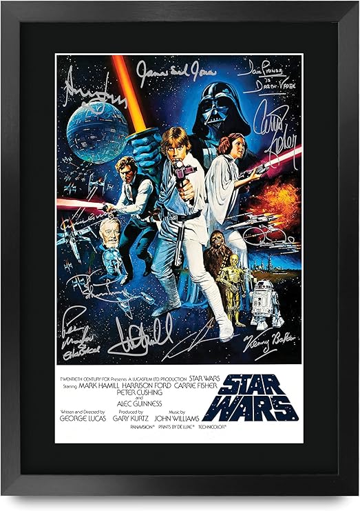 HWC Trading A3 FR Movie Poster Cast Signed Gift Printed Autograph Film Mark Hamill Harrison Ford Carrie Fisher Alec Guinness George Lucas Gifts Print Photo Picture Display