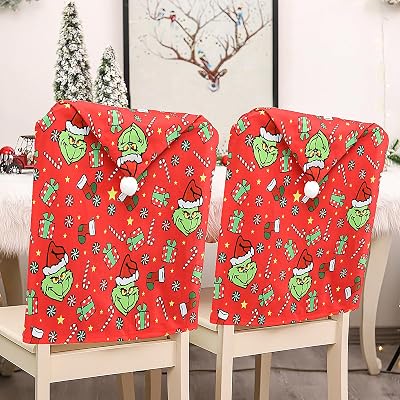 6pcs Chair Covers, Red Xmas Chair Back Cover for Christmas Dinning Room Decoration, Santa Claus Hat Slipcover