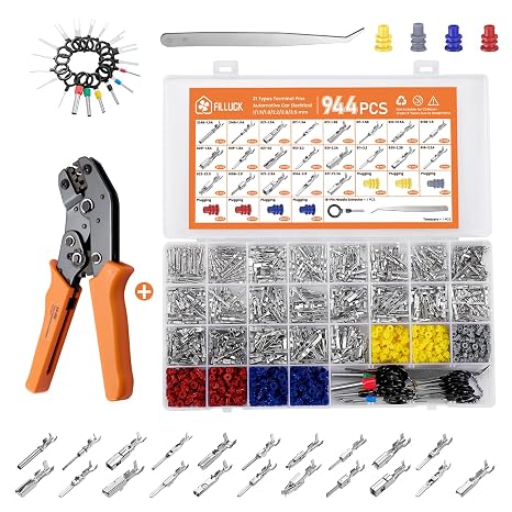 945Pcs Pin Connector Kit,Car Electrical Wire Connectors Terminal Pins,21Type Non-Insulated Plug 1/1.5/1.8/2.2/2.8/3.5mm,Large Quantity&Easy Store with Ratchet Crimping Tool 22-16 AWG