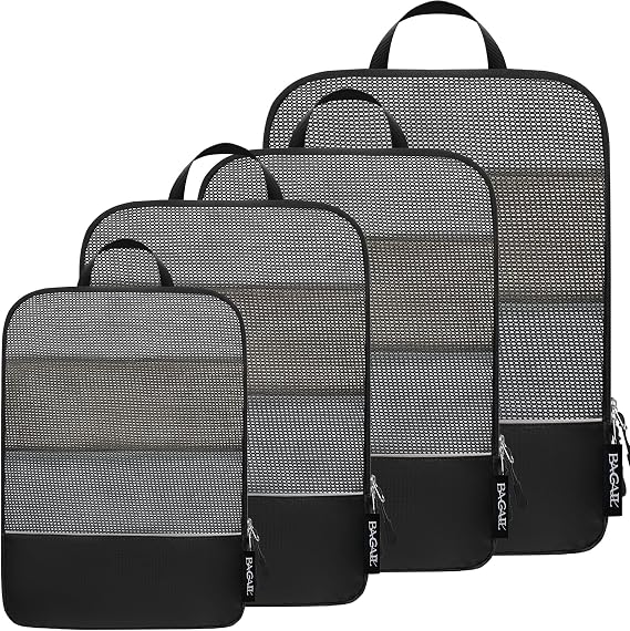 BAGAIL 4 Set/6 Set Ultralight Compression Packing Cubes Packing Organizer for Travel Accessories Luggage Suitcase Backpack(70D 4Set Mesh Black)