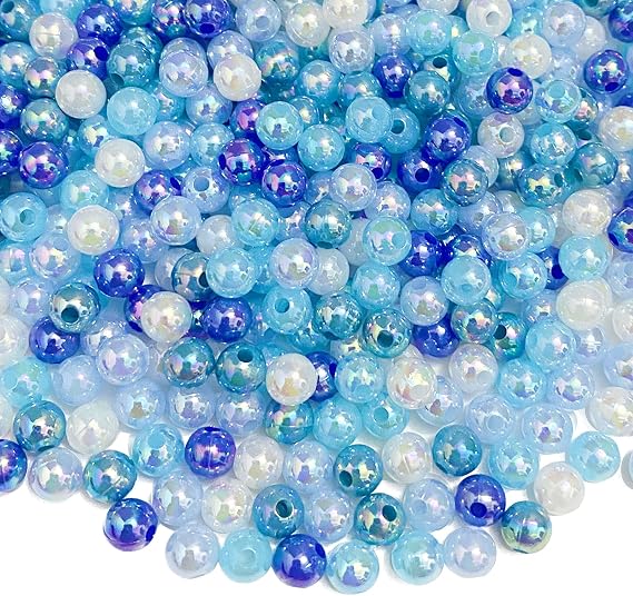 800pcs Pearl Beads 6mm AB Colors Pearls Craft Beads Round Loose Pearls with Holes for Sewing Crafts Making Bracelet Necklace Earring Jewelry Making Craft Beads(Blue AB Mixed)