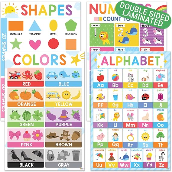 BEAWART ABC Alphabet Poster, 4 Pack 16x24 Colorful Educational Chart