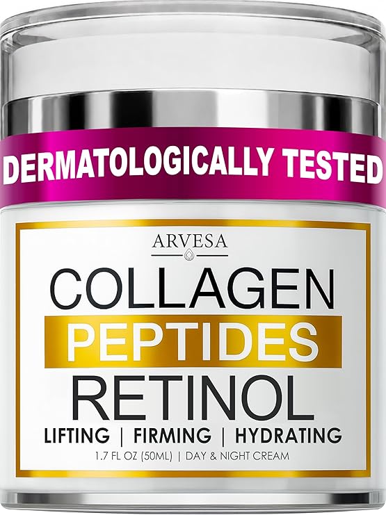 Retinol Cream for Face with Collagen Peptides - Anti Aging Wrinkle Cream for Women and Men - Day-Night Facial Moisturizer with Hyaluronic Acid - Tightening and Skin Firming - Neck & Decollete