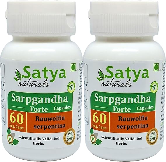 Sarpgandha Forte Capsules 500 mg. 60 Veg. Capsule | Sarpgandha (Rauwolfia Serpentina) Extract Capsules for Men and Women | Ayurvedic Herbal Supplement/Remedies | 10:1 Forte (2 Bottles of 60 Capsules)