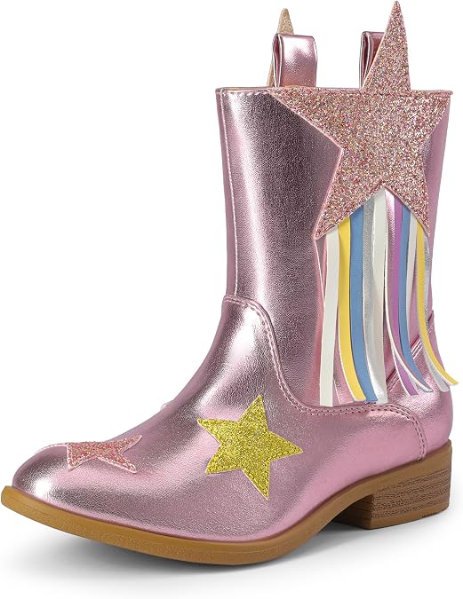 DREAM PAIRS Girls Cowgirl Mid Calf Boots