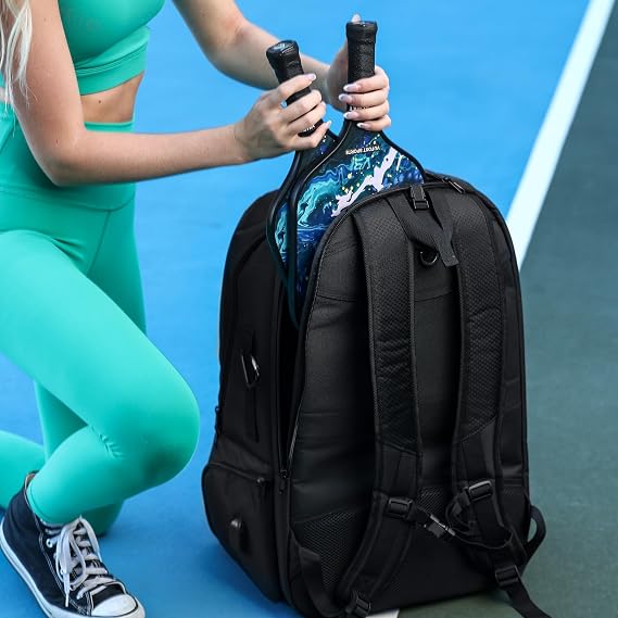 Pickleball & Tennis Racket Bag for Men & Women- All in One Sports backpack- Ample Storage Stores your Rackets, Laptop, Shoes & other Pickleball accessories- Portable Bag with Adjustable Straps