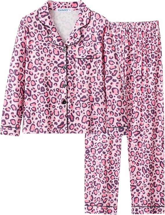 Big Girls Cartoon Pajamas Set-2PCS Button Down Long Sleeve and Pants Teens PJS Set Size 6-16