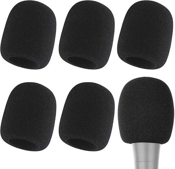 6 Pack Foam Microphone Covers, Thick Handheld Mic Windscreen Pop Filter for Standard Microphones, Washable Sponge Sleeve for KTV, Singing, Podcasting and Stage Performance (Black)