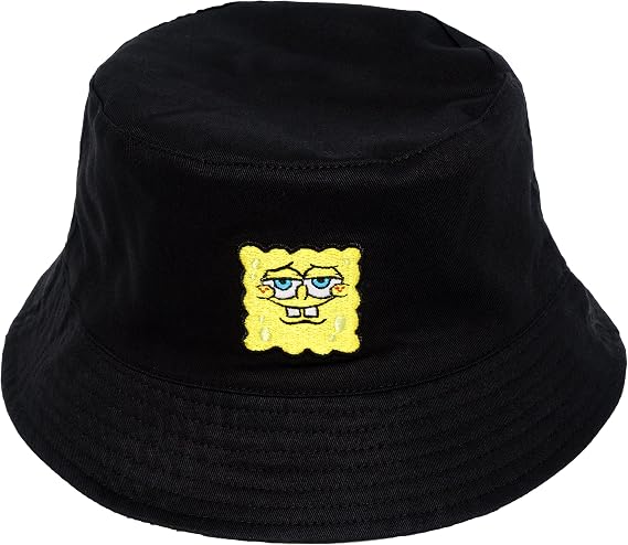 Spongebob Squarepants Bucket Hat, Packable Travel Hat, Reversible Wide Brim Summer Cap, Black and Yellow, One Size