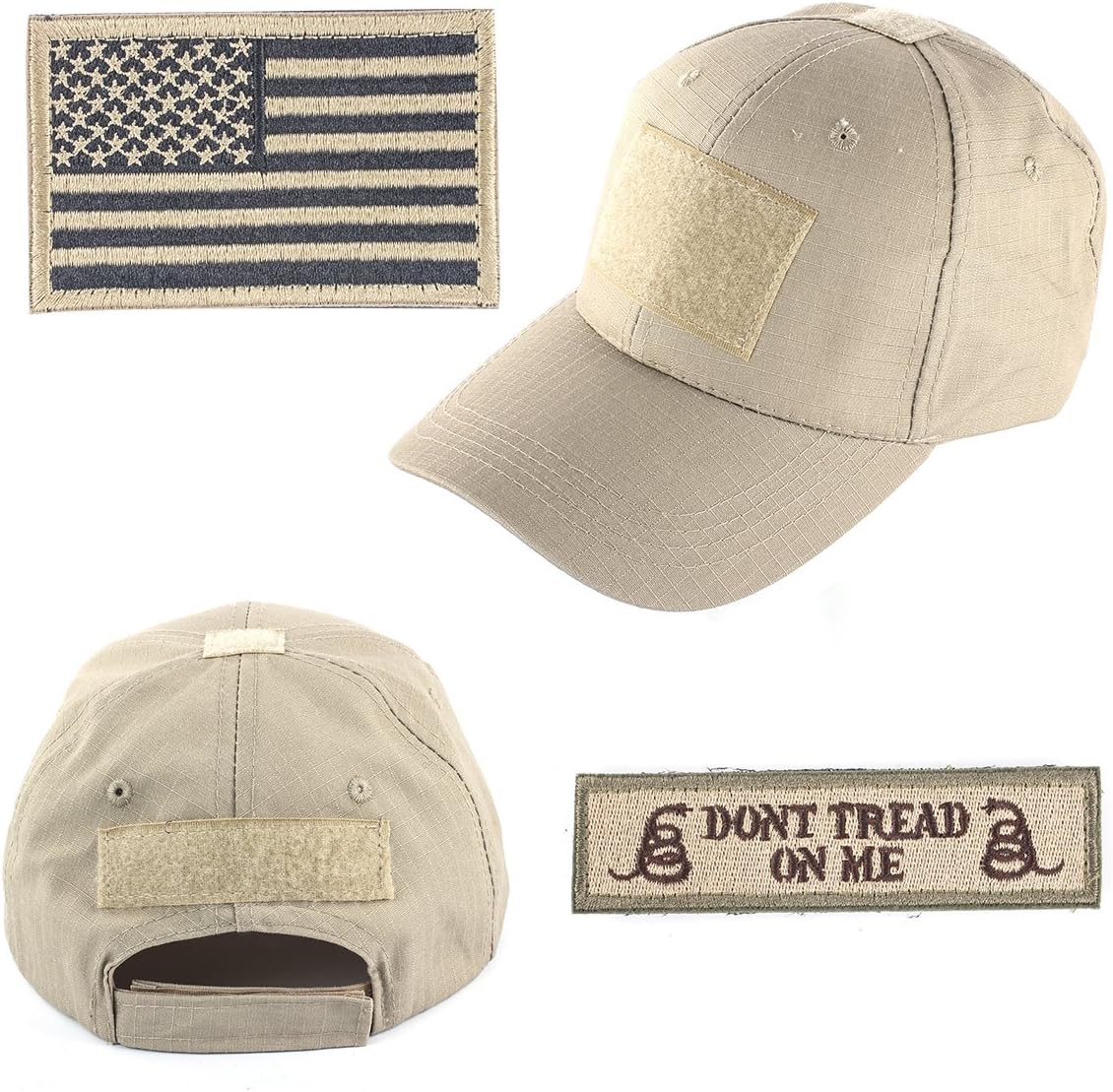GES Tactical Hat for Men Adjustable Operator Cap with Hook and Loop Panels, Includes USA Flag Patches, Military Baseball Cap