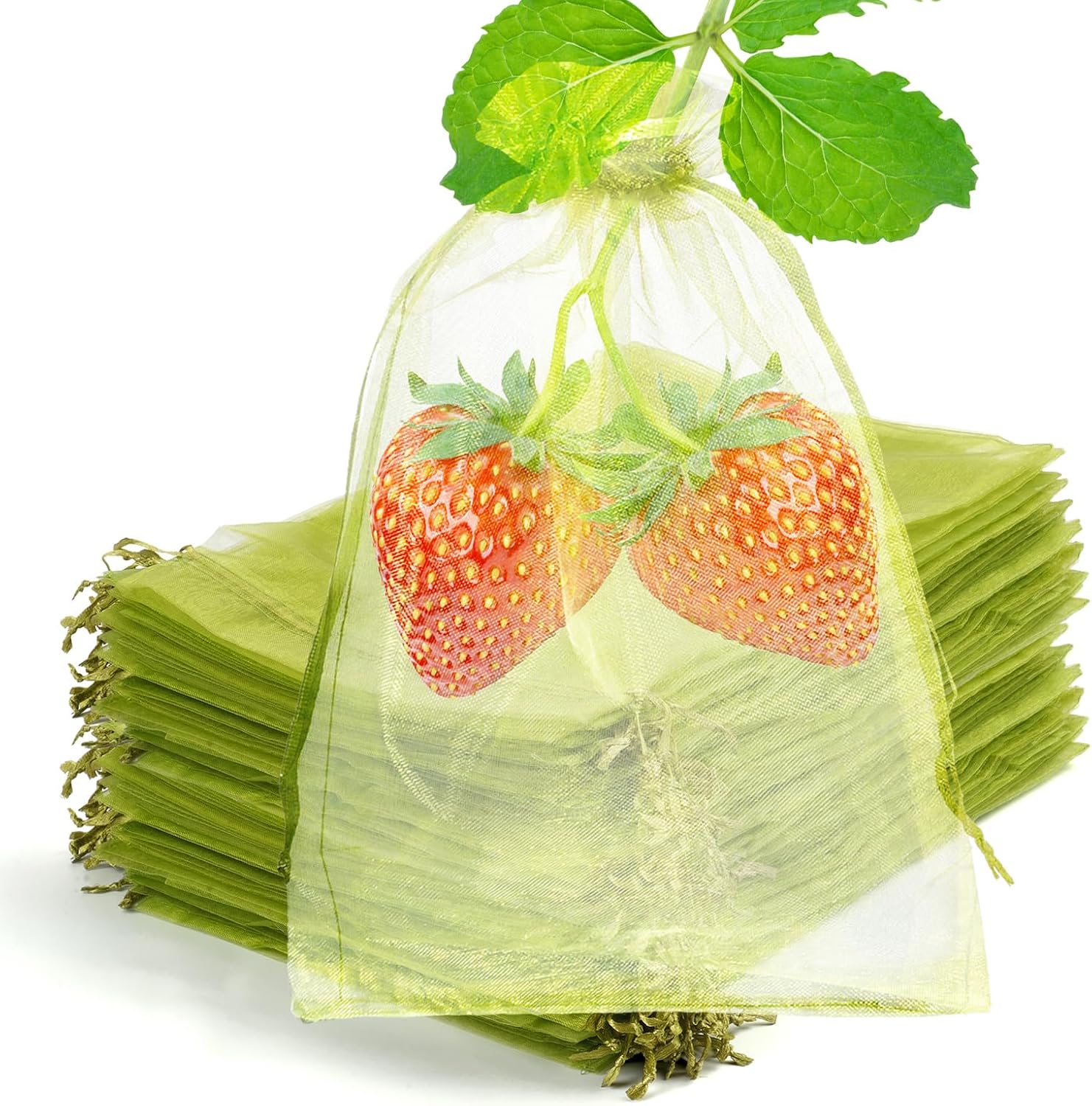 50 Pcs Fruit Protection Bags, 4×6 Inches Green Fruit Nets for Fruit Tree, Drawstring Mesh Cover Bags to Protect Vegetables Tomato Strawberry Garden 4×6 Inch