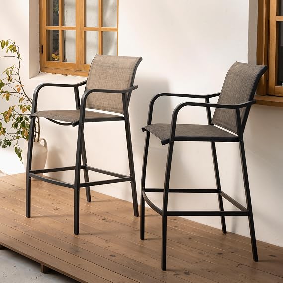 Crestlive 28.7" Outdoor Bar Stools Set of 2, 500 lb Mesh Patio Bar Chairs | Breathable Mesh Seat & Back, Rust-Resistant Metal Frame, Fits Backyard, Balcony, Poolside, Quick-drying, Easy to Clean