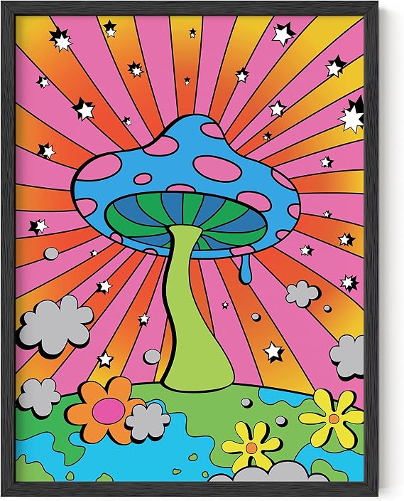 HAUS AND HUES Mushroom Poster Trippy Posters - Indie Posters Posters for Room Aesthetic Trippy Hippie Posters Y2K Poster Mushroom Art Indie Pictures Wall Decor Stoner Posters UNFRAMED 12"x16"
