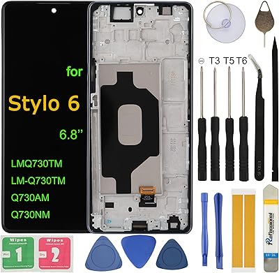 LCD Screen Replacement Compatible with LG Stylo 6 6.8 LMQ730TM, LM-Q730TM LMQ730TM Q730AM Q730NM Assembly Display Touch Digitizer with Repair Tools Frame