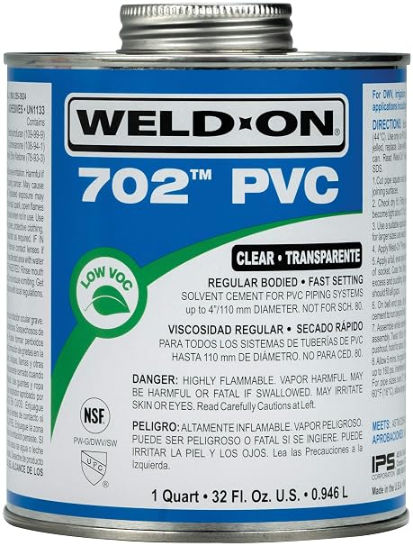 Weld-On 10975 702 PVC High-Strength Solvent Cement, Clear, 1 Quart