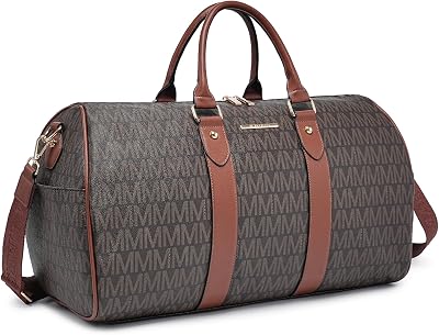 Women PU Leather Monogrammed Duffel Bag for Men- Scratch-Resistant Waterproof, Multi-Pocket Design, Large Capacity Carry-On for Gym Yoga Work Travel Weekender