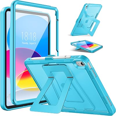 DTTO for iPad A16 11th Generation Case 11 Inch 2025, iPad 10th Generation Case 10.9 Inch 2022, [Stable Stand] with Built-in Screen Protector, Rugged Frosted Protective Cover, Light Blue