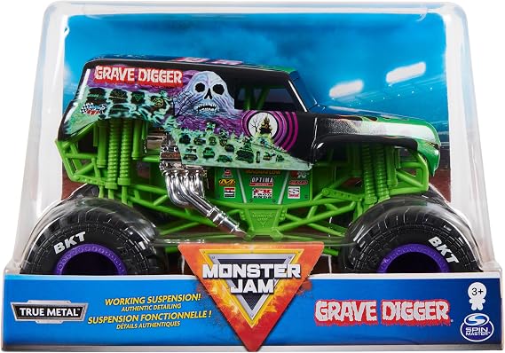 Monster Jam Official Grave Digger Monster Truck - Grave Digger Collector 1:24 Scale Die-Cast Vehicle - Chrome Rims and BKT Tread Tires For Use In All Playsets - Collectible For Fans & Birthday Parties
