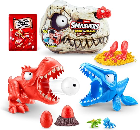 Smashers Dino Island Mini T-Rex Battles Playset (Red Dino) by ZURU Boys Dinosaur Battling Toys Shoots Fires Collectible Surprise Unboxing Skull