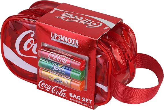 Lip Smacker Coca-Cola Handy Bag Set, 3 Children's Lip Balms with Original Coca-Cola Flavor, Transparent and Hydrating Formula