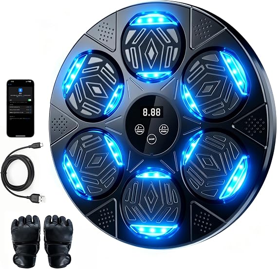Music Boxing Machine, Wall Mounted Bluetooth Punching Pad with Gloves