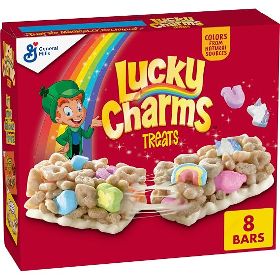 Lucky Charms Cereal Treat Bars, Snack Bars, 8 ct, 6.8 oz | Creamy Bottom Coating, Cereal Pieces & Marshmallows, Good Source of Calcium, Individually Wrapped