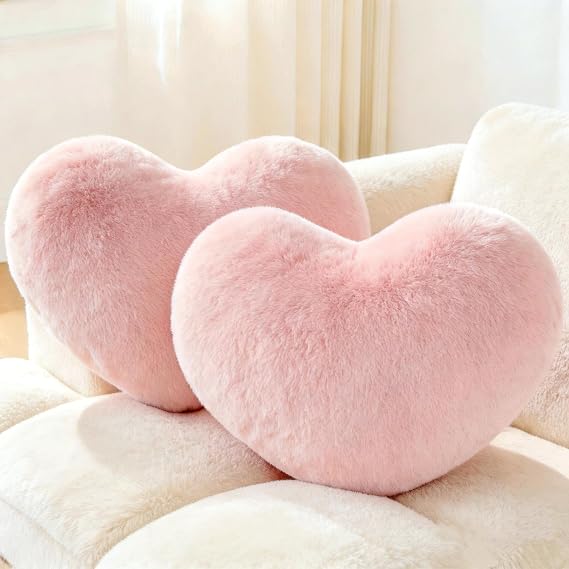 2PCS Throw Pillows Cute Room Decor Heart Pillow Home Decor Decorative Couch Pillows Bed Pillows Outdoor Pillows Valentine Gifts,Pink 9"*13"