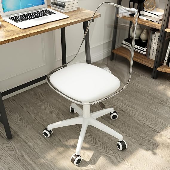 Clear Desk Chair,Clear Chair Modern Transparent Desk Chairs for Bedroom, Makeup Room or Office Armless Acrylic Rolling, Plastic Office Chairs for Small Spaces