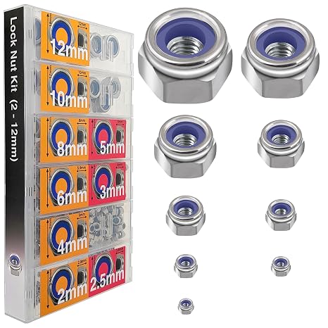 EEEEE Lock Nuts Assortment 444 pcs Stainless Steel 304 Metric locknut Nylon Insert Hardware nut nylock Secure Steel nut Nylon Bolts (Metric 444pcs)