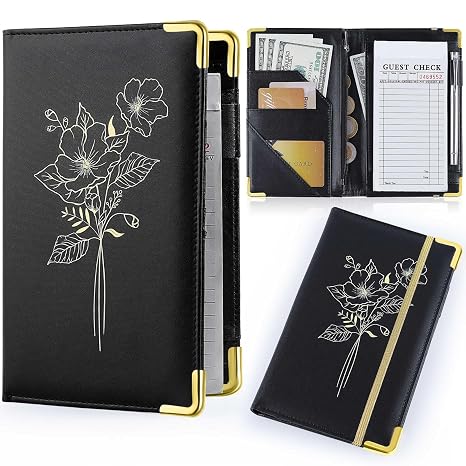 Server Book, Pattern Server Books for Waitress with Zipper Pockets | PU Leather Server Wallet with Pen Holder, Cute Waitress Book Organizer Fit Server Apron for Restaurants