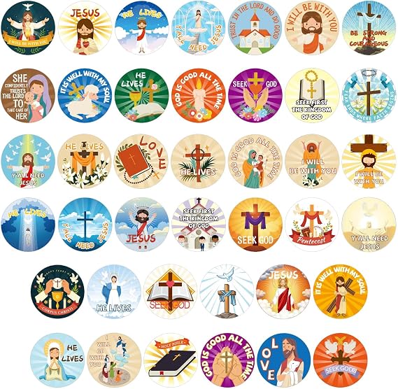 600pcs Christian Religious Stickers - Round Jesus Stickers for Kids & Adults - Inspirational Christian & Catholic Bible Decals for Art, Crafts & Easter Decor (Cross Style)