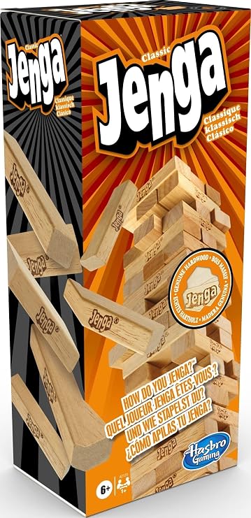 Hasbro Gaming Jenga Family Board Game, Original Wood Block Stacking Game, Quick to Learn Party Game for Kids & Adults, 1+ Players, Ages 6+, Perfect Game For Families That Love Classic Games