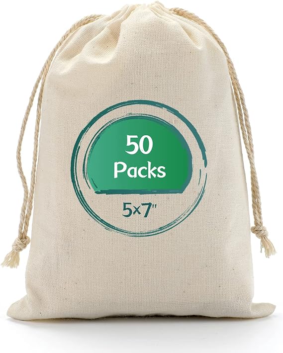 Sarasweet 50 Pieces Drawstring Gift Bags Muslin Bag Sachet Bag (5x7 Inches) Cloth Party Favor Bags for Party Wedding Baby Shower Storage Home Suplies,Cotton Pouches for DIY Crafts