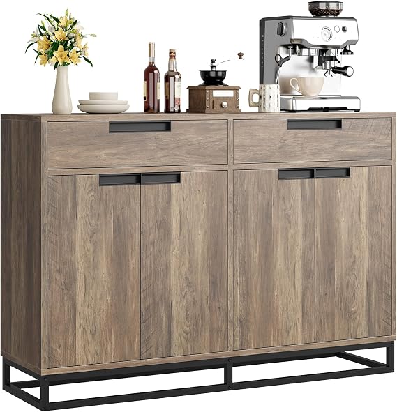 IDEALHOUSE 55" Buffet Cabinet with Storage, Large Kitchen Accent Modern Sideboard Cabinet with 2 Drawers and 4 Doors, Coffee Bar Buffet Table for Kitchen, Dining Room (Vintage)