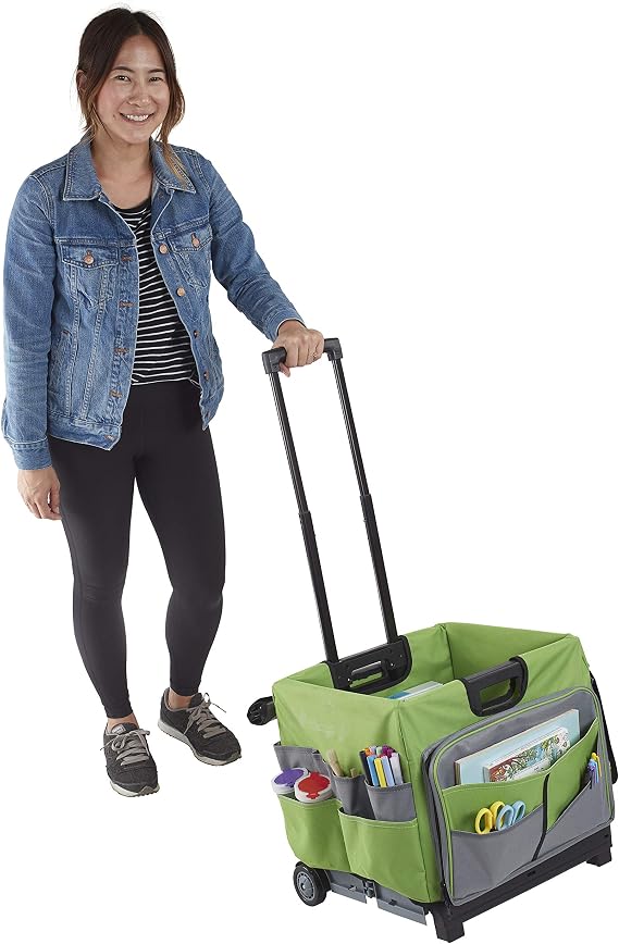 ECR4Kids MemoryStor Universal Rolling Cart and Organizer Bag Set, Green