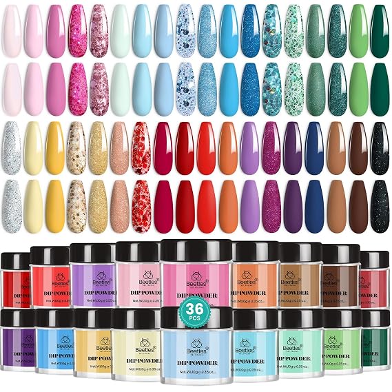 Beetles Dip Powder Nail Kit, 36 Colors Nude Hot Pink Pastel Red Green Blue Glitter Dipping Powder Starter Kit for French Nails Art Nails Manicure DIY Salon Gift for Women Mood Palette